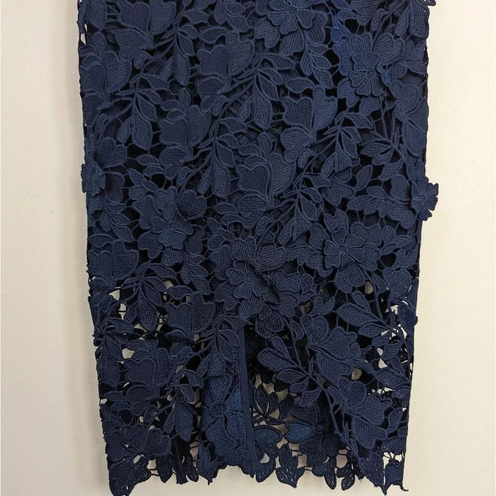 KEEPSAKE navy blue floral lace Say My Name midi dress XS embroidered tulip